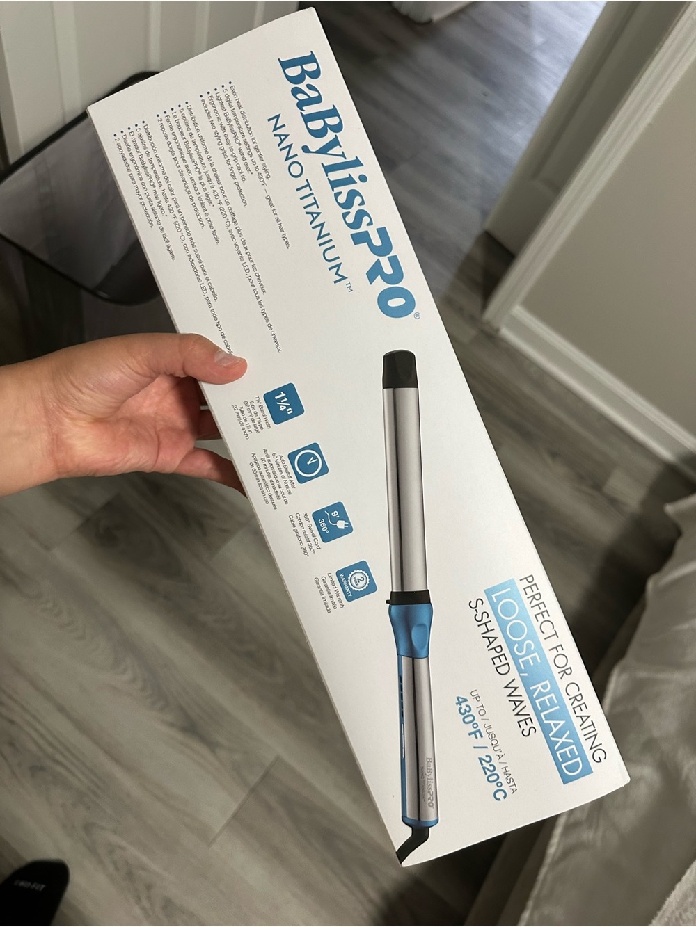 BaByliss Nano Titanium 1 1/4 in Curling Wand in Silver and Blue